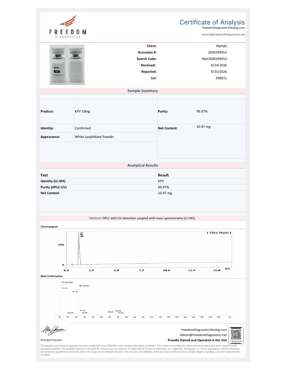 Analysezertifikat – KPV, Charge 268021, Freedom Diagnostics